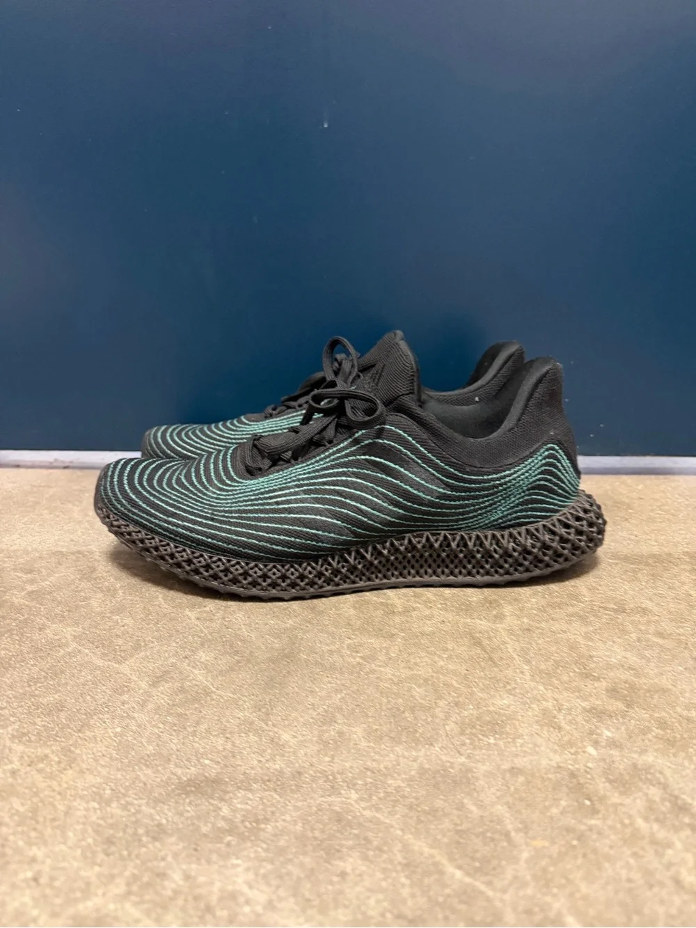 MENS ADIDAS x PARLEY ULTRA 4D UCAGED SNEAKERS, SIZE US 11, BLACK BLUE SPIRIT